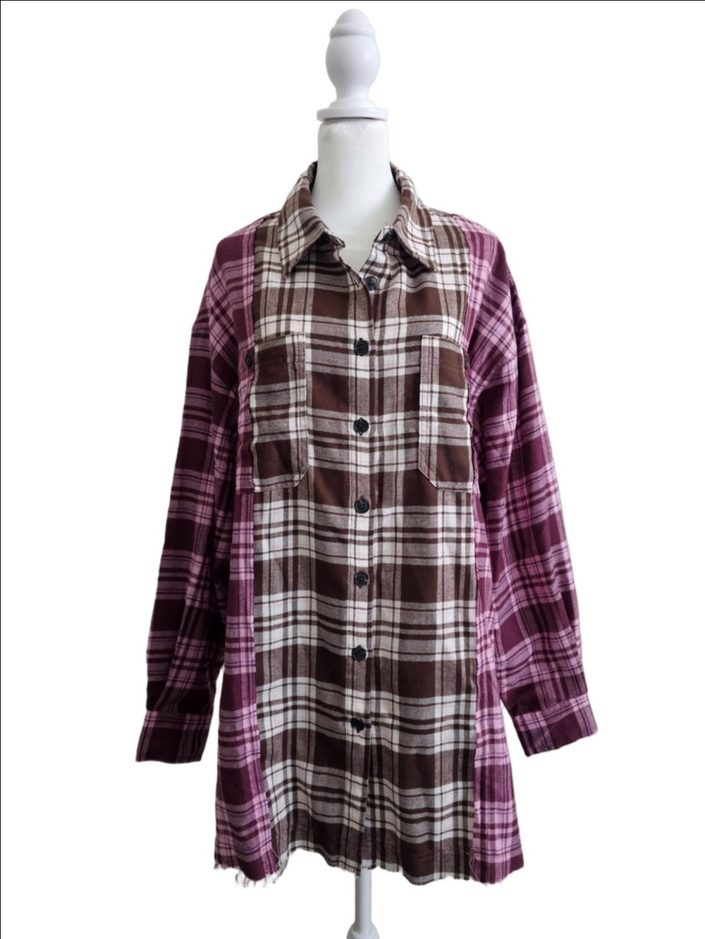 Forever 21 Brown & Purple Plaid Button-Down Shirt Size 1X